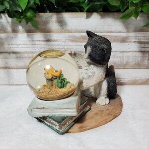 Kitten Playing With Fish in Bowl Water Globe Snow Globe Statue